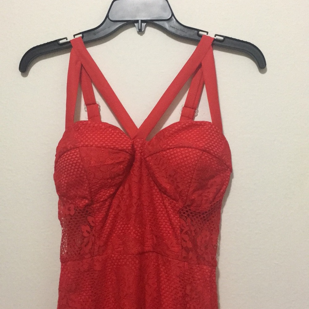 Fire red lace bodycon dress. Never worn